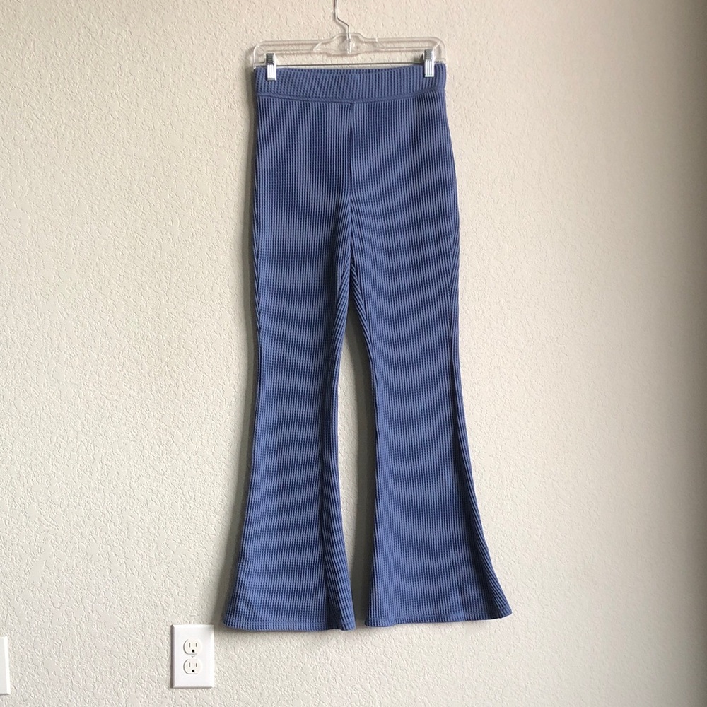 New Aerie Waffle Knit Pull On Flare Leggings Pants Blue Small